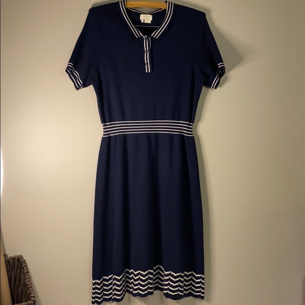 kate spade Navy Polo-Style Midi Dress with White Trim - Picture 3 of 9